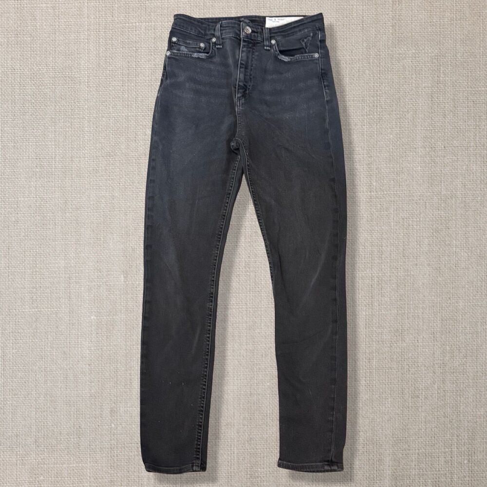 Rag & Bone Nina High Rise Skinny Jeans Women’s 26 US 2 Black Distressed Stretch